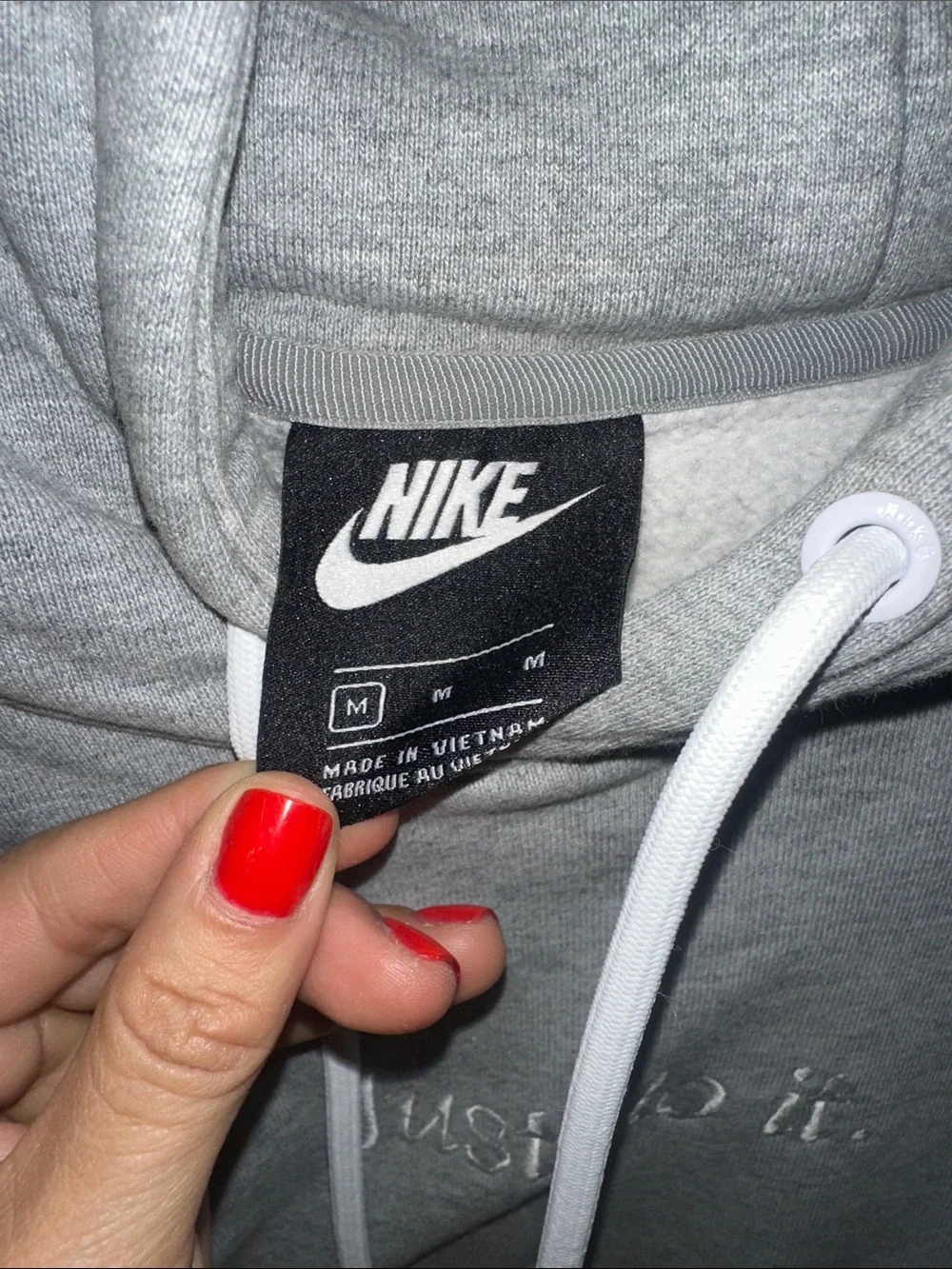 Nike Gray Crewneck Hoodie with White 'Just do it.' Embroidery